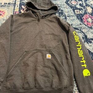 Carhartt Men's Charcoal Hoodie with Neon Logo